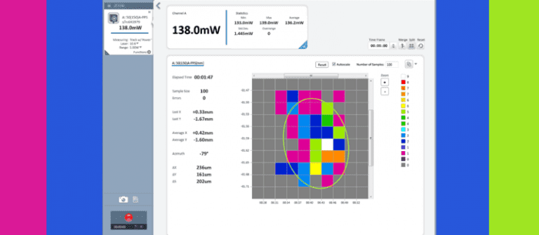 Laser alignment setup with BeamTrack sensor and StarLab software in a lab environment