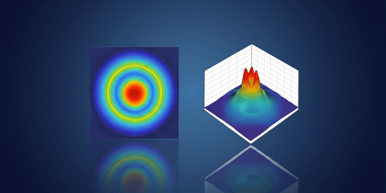 Pyrocam IV false-color beam profile showing beam core and lower-intensity structure for defense laser analysis